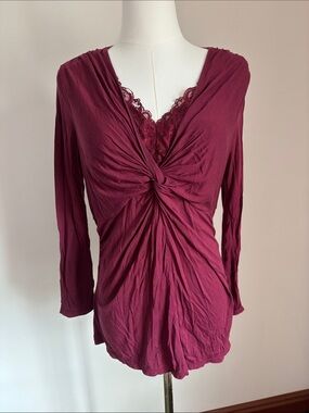Motherhood Wine Lace-Trim Twist-Front Maternity Tunic